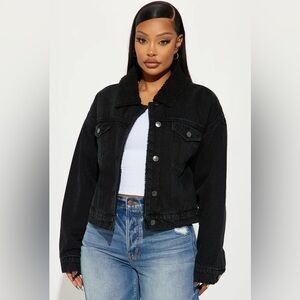 NWOT Fashion Nova Santiago Sherpa Lined Denim Jean Jacket Black Wash Size 1X